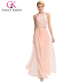 Grace Karin 2016 New Backless Halter Chiffon Long Pink Evening Party Dress Long Evening Gowns GK000038-1